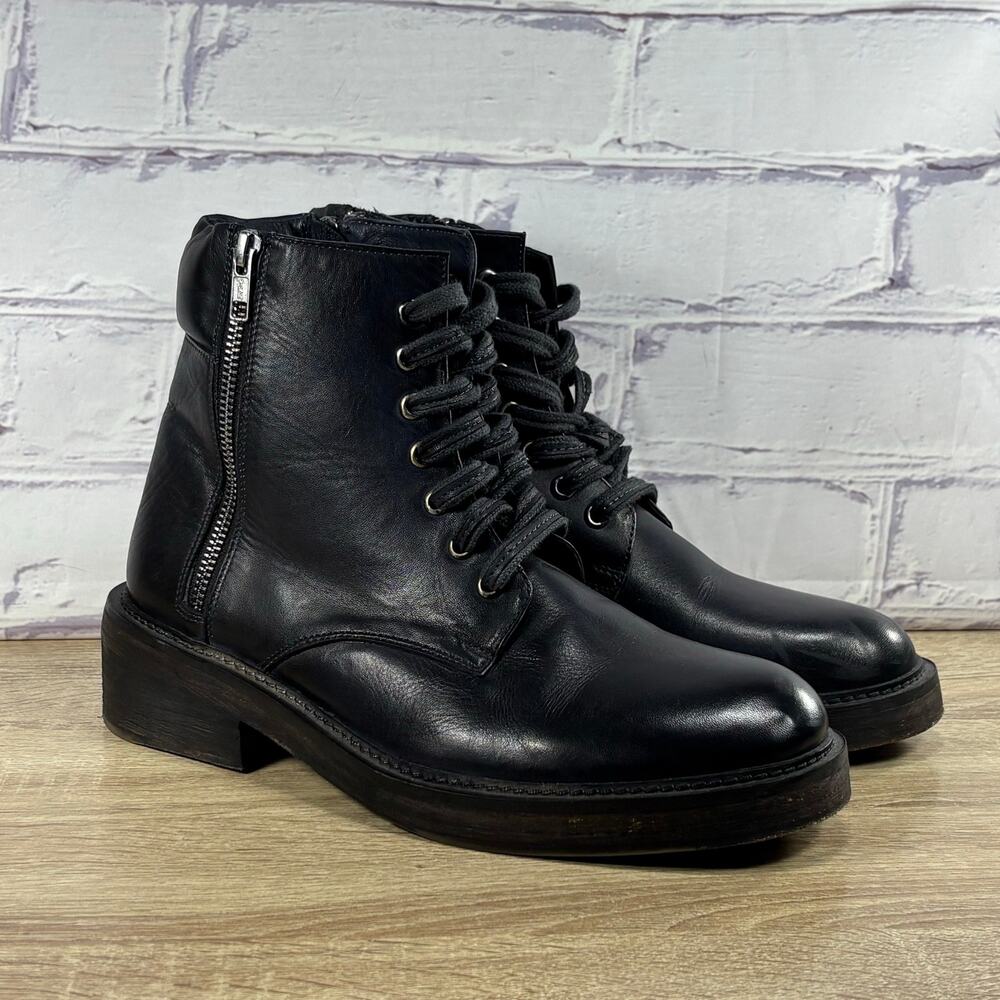 Vintage Foundry Co. Allison Black Leather Combat Boots Women's Size 9 Side Zip